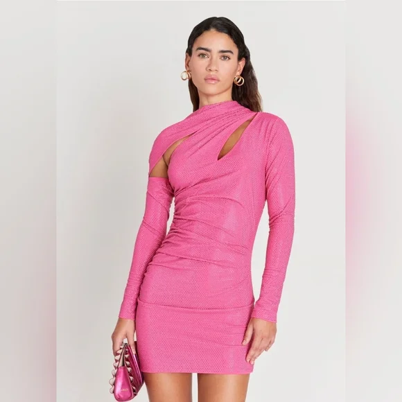 Cult Gaia Nicole Dress in Dragonfruit Cut Out Asymmetrical Mini Dress XS - Picture 14 of 16